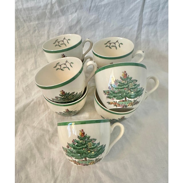 Spode "Christmas Tree" Cup & Saucer Set of 8 For Sale - Image 9 of 11