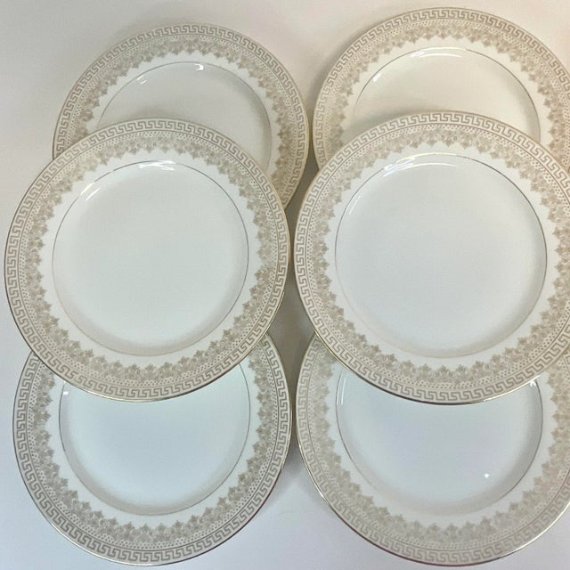 French Early 1900s Antique French Regency Limoges Salad Plates With Greek Key Rim - Set of 9 For Sale - Image 3 of 10
