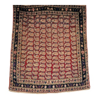 Vintage Persian Malayer Area Rug, Hand-Knotted Wool, Allover Paisley Pattern, Red & Navy, 3x3 For Sale