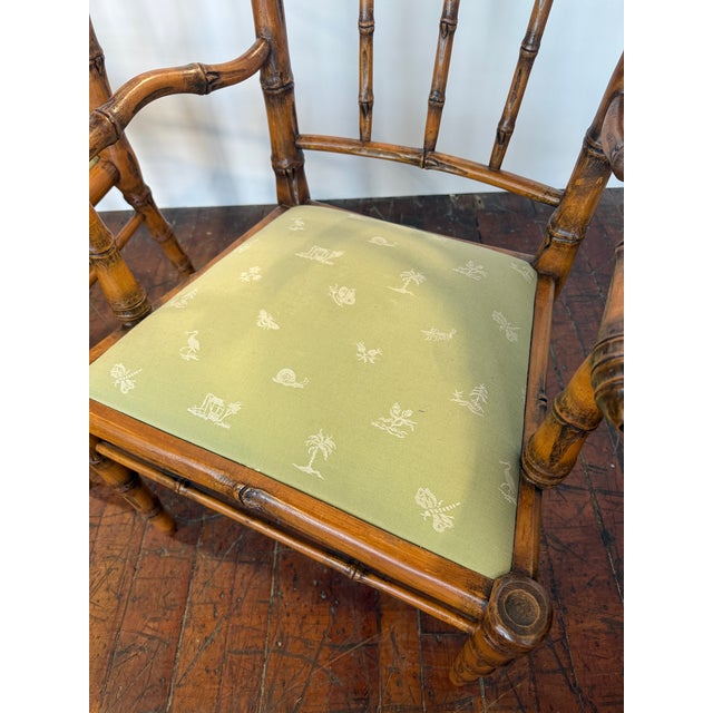 Pair, Peter Rocchia the Wicker Works Carved Faux Bois Bamboo Armchairs For Sale In Providence - Image 6 of 10