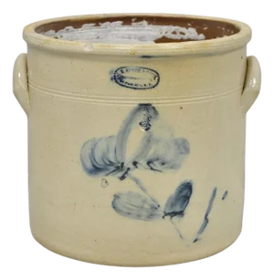 Antique a.e. Smith & Sons Cobalt Blue Painted Flower 3 Gallon Stoneware Crock