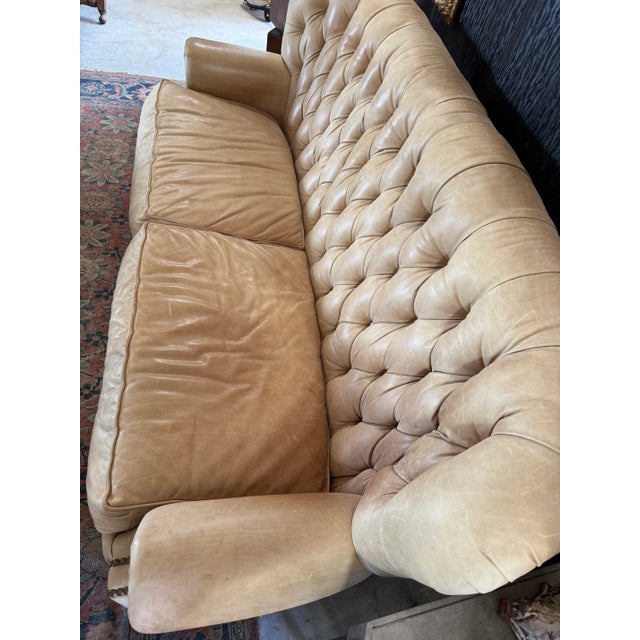 Animal Skin 1990s Tufted Tan Leather Chesterfield Sofa For Sale - Image 7 of 10