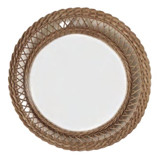 Mid-Century Modern French Round Rattan Mirror, 1950s For Sale