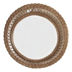 Mid-Century Modern French Round Rattan Mirror, 1950s