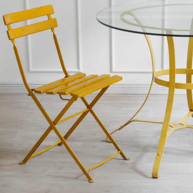 French Iron and Glass Garden Table with Folding Chairs, 1960, Set of 3 For Sale - Image 4 of 18