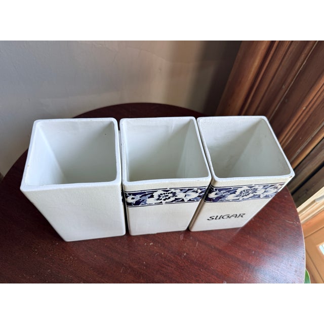 Blue Mid-20th Century German Porcelain Kitchen Canister Set in Blue "Lilly" Patterns For Sale - Image 8 of 9