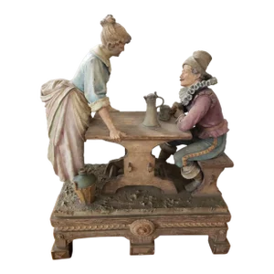 Early 20th Century Austrian Art Noveau After Goldscheider Terracotta Figural Group Surtout De Table Sculpture