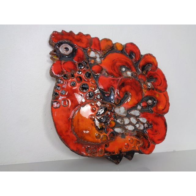 1970s Large Glazed Rooster Studio Ceramic Wall Plaque, Germany, 1970s For Sale - Image 5 of 18