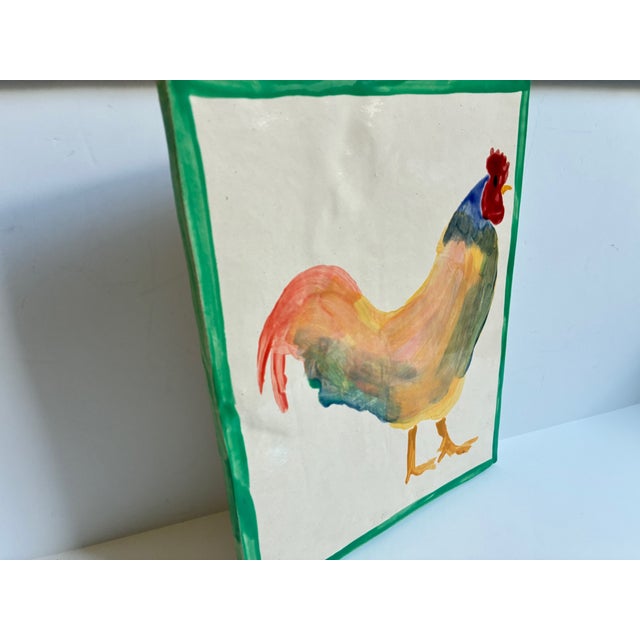 Farmhouse Late 20th Century Napa Artist Sherman Nobleman Fine Art Hand Painted Rooster on Ceramic – 9.5" X 12" For Sale - Image 3 of 11