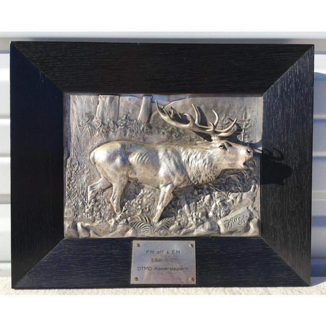 Vintage Hand Hammered German Framed Pewter Sculptural Stag. For Sale - Image 11 of 12