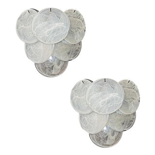 Glass Wall Sconces with Alabaster White Disks, 1990s, Set of 2 For Sale
