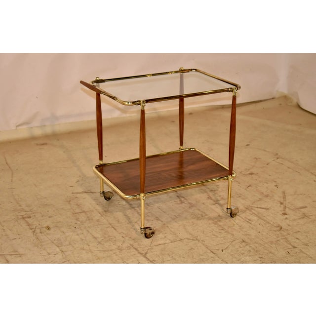 Mid-Century Modern French Brass and Glass Bar Cart, Circa 1950's For Sale - Image 3 of 10