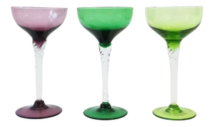 Cocktail or Champagne Coupe Glasses Colorful Barware, Set of 3