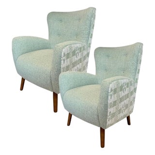 Pair of Mid-Century Modern Lounge Chairs Newly Upholstered in Designer Fabrics For Sale