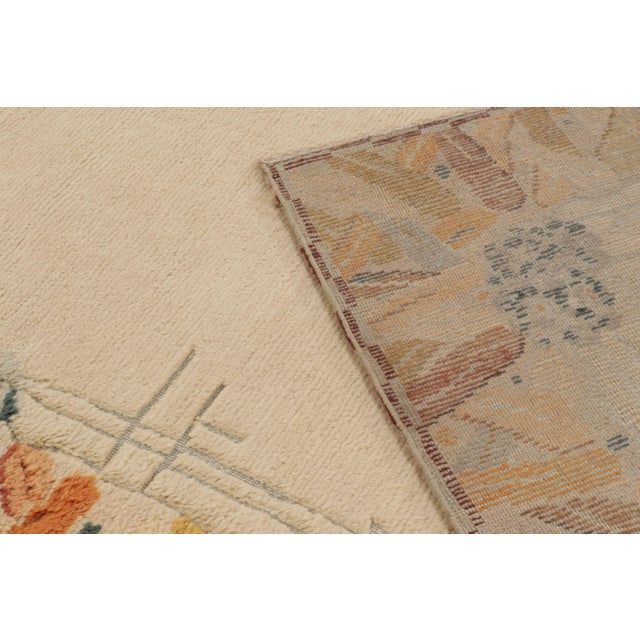Beige Contemporary Art Deco Style Floral Wool Rug in Beige by Rug & Kilim, India For Sale - Image 8 of 10