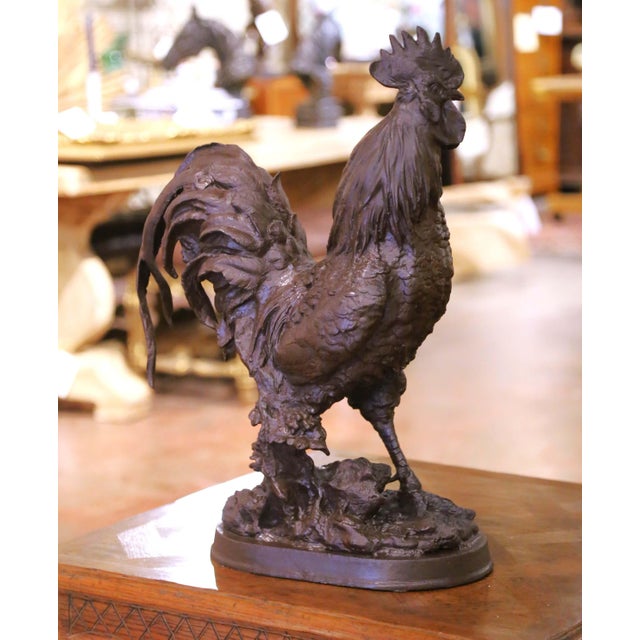 Early 20th Century French Cast-Iron Rooster Sculpture on Oval Base For Sale - Image 10 of 11