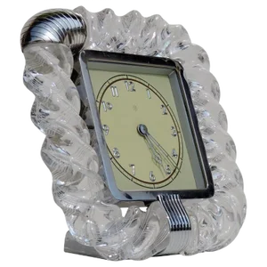 Art Deco Twisted Murano Glass Torchon Table Clock from Venini, 1930s