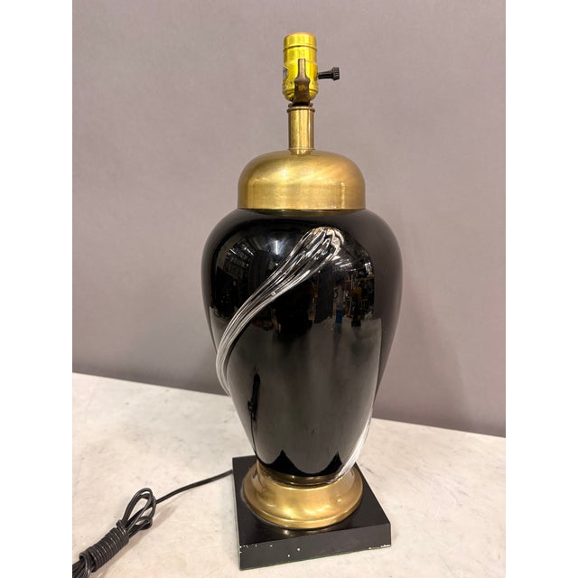 Black 1980s Fredrick Cooper Black & Gold Glass Table Lamp For Sale - Image 8 of 9
