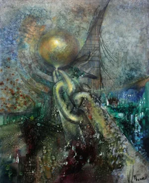 "Future" Contemporary Symbolist Abstract Nautical Painting by Nune Asatryan