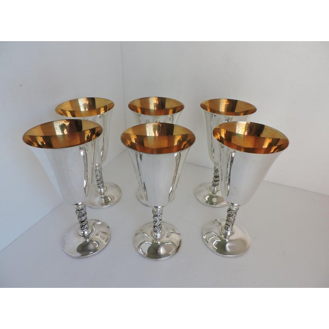 Vintage Silver Plate Wine Goblets With Grapevine Stems Set of 6