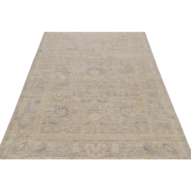 Traditional Rug & Kilim’s Oushak Style Rug With Beige-Brown, Blue and Gold Floral Patterns For Sale - Image 3 of 7