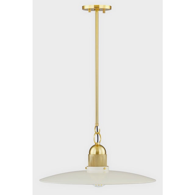 Contemporary Mitzi Leanna 18.25 in. 1 Light Pendant in Aged Brass and Soft Cream Finish For Sale - Image 3 of 7