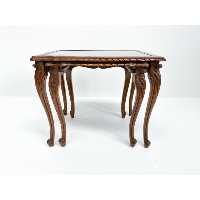 Vintage Nesting Tables with Cane and Glass Top, Set of 2 For Sale - Image 10 of 15