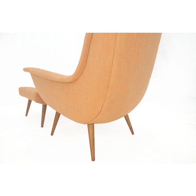 Lawrence Peabody Tapered Dowel Leg Lounge Chair Matching Ottoman New Upholstery For Sale - Image 12 of 18