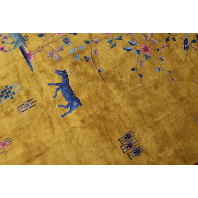 Early 21st Century Golden Rod Pictorial Animal Chinese Art Deco Rug For Sale - Image 5 of 6
