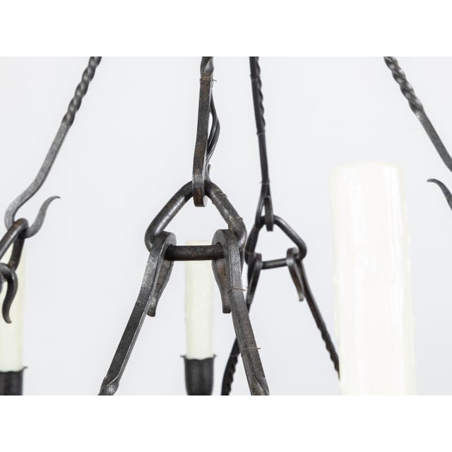 1900s Spanish Colonial 12-Light Iron Chandelier with Ring and Dark Patina For Sale - Image 4 of 12