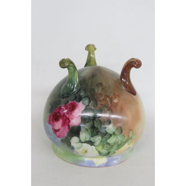 Green French Style Footed Porcelain Jardiniere Hand Painted Green With Flowers 4998b For Sale - Image 8 of 13