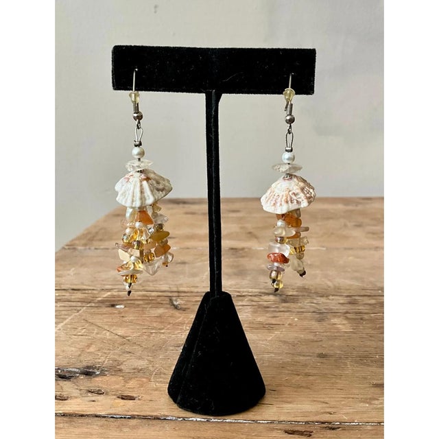 Mid-Century Modern Vintage Boho Drop Shell Earrings For Sale - Image 3 of 12