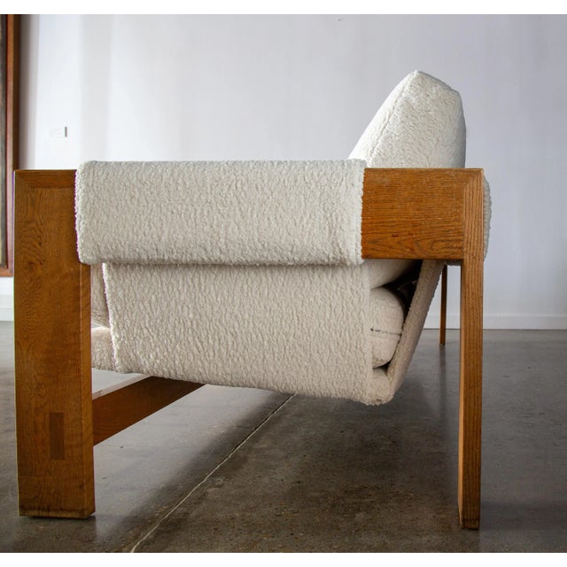 Mid-Century Modern 1960s Sling Sofa by Jules Heumann for Metropolitan Furniture Oak and Boucle For Sale - Image 3 of 10