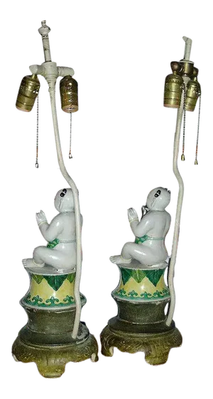 19th Century Chinese Kangxi Porcelain Ho Ho Boys in Famille Vert Glaze as Lamps - a Pair