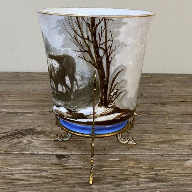 Early 20th Century 19th Century French Limoges-Style Hand Painted Porcelain Jardinière With Enameled Mounts For Sale - Image 5 of 15