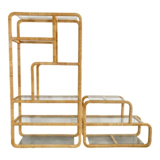 Vintage MCM Wrapped Rattan Shelving Unit, 2 Pieces For Sale
