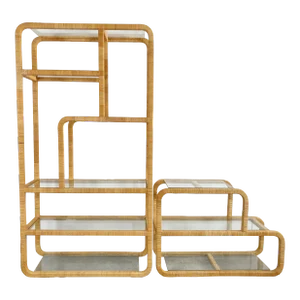 Vintage MCM Wrapped Rattan Shelving Unit, 2 Pieces