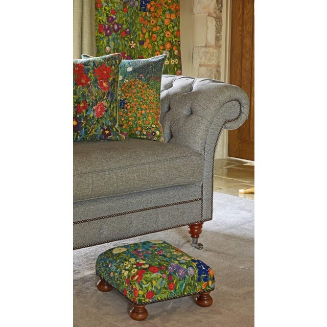 English Klimt Flowers Tapestry Footstool For Sale - Image 3 of 3