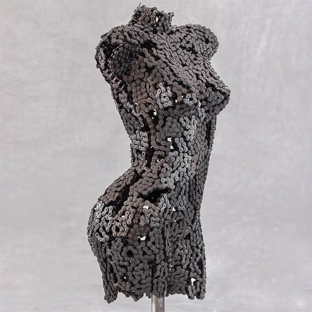 Premium Handcrafted Bicycle Chain Torso Sculpture | 38" | One of a Kind For Sale - Image 4 of 8