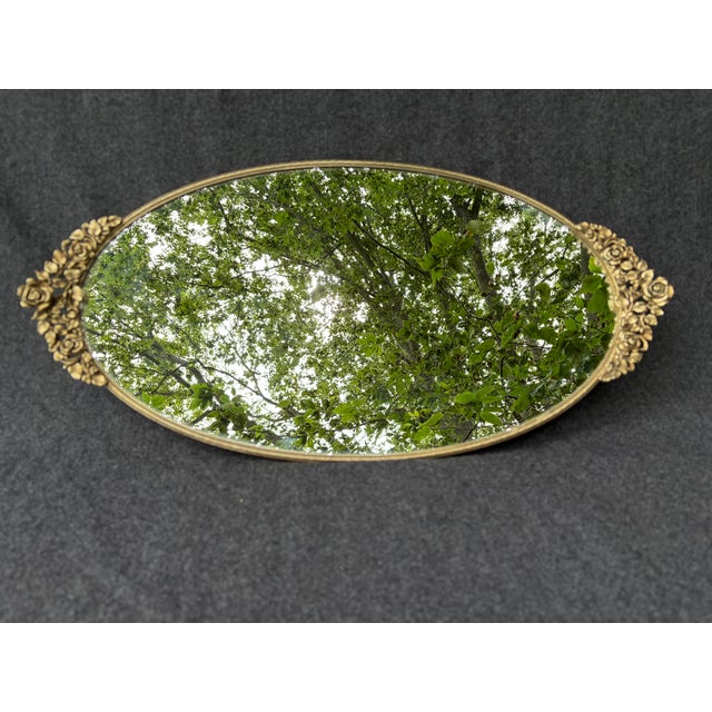 Vintage Floral Oval Mirrored Vanity Tray For Sale In New York - Image 6 of 14