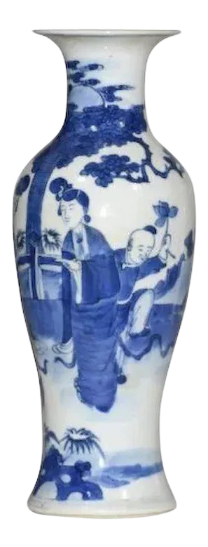 19th Century Chinese Blue & White Porcelain Baluster Shaped Vase in the Kangxi Taste