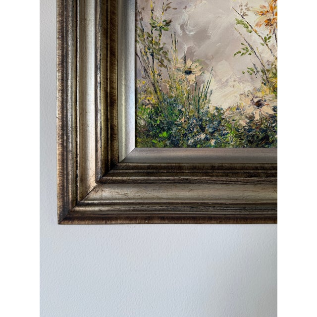 Green 1980's Vintage Floral Still Life Oil Painting on Masonite Board - Framed For Sale - Image 8 of 11