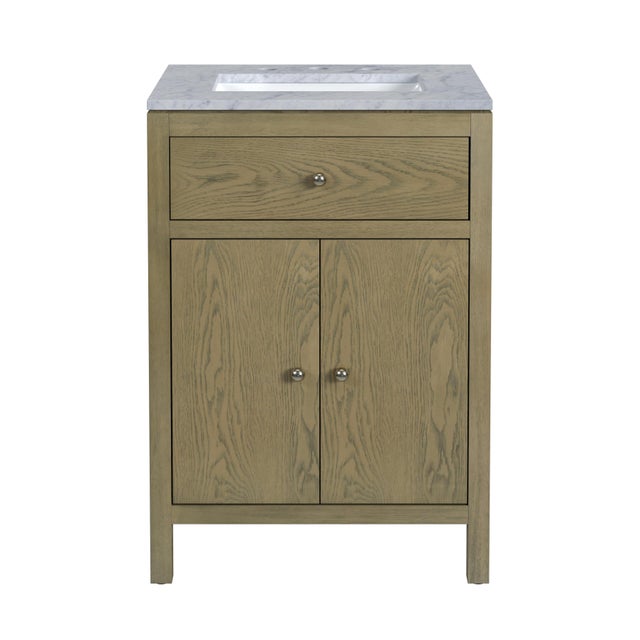 2020s Nora 24 in. W Rectangular Wood & Marble Bathroom Vanity with Storage, Light Oak For Sale - Image 5 of 11