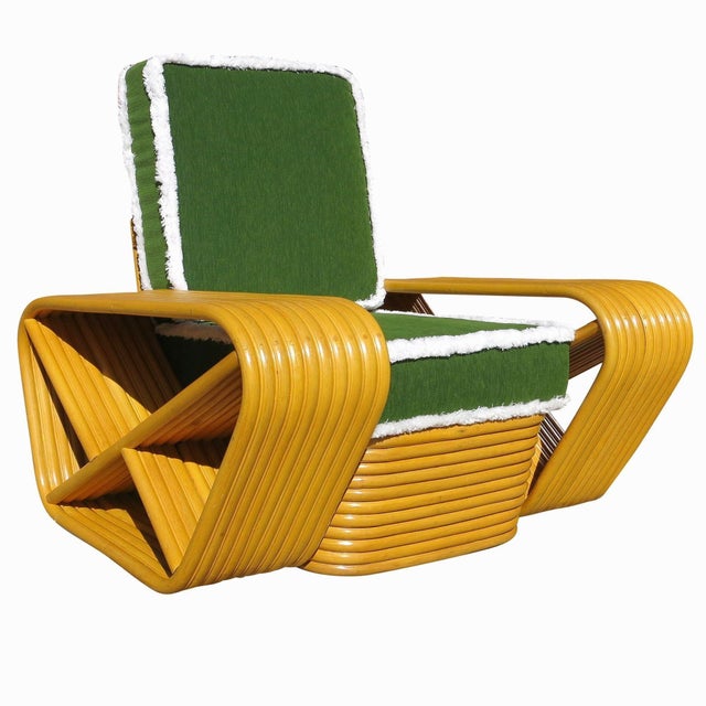 Camel 1950s Restored 10 Strand Square Pretzel Rattan Lounge Chair Paul Frankl Style For Sale - Image 8 of 9