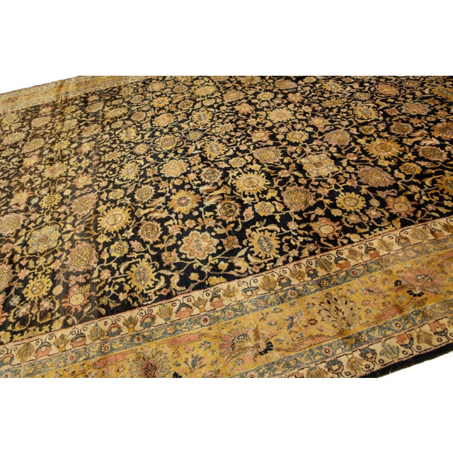 Textile Oversized Antique Malayer Wool Rug Handmade in Dark Blue With Allovern Pattern For Sale - Image 7 of 10