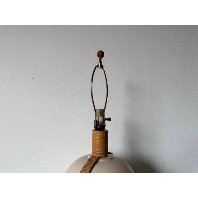 Beige Vintage Rattan and Beige Glaze Ceramic Table Lamp For Sale - Image 8 of 9