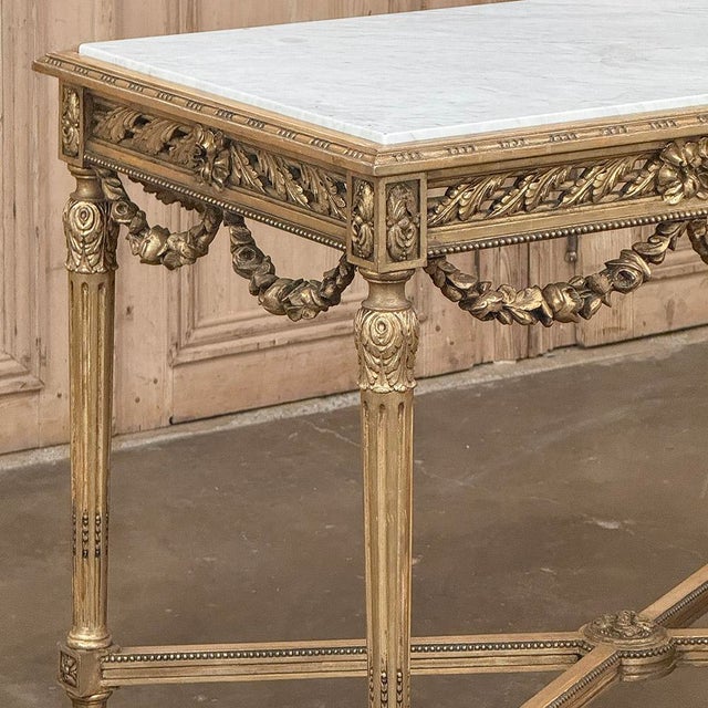 Wood 19th Century French Louis XVI Giltwood Center Table With Carrara Marble For Sale - Image 7 of 12