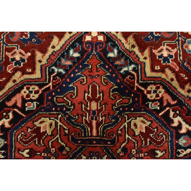 Heriz Rug 8' X 11'1'' Red Wool Vintage Traditional Hand-Knotted Oriental Carpet For Sale - Image 10 of 15