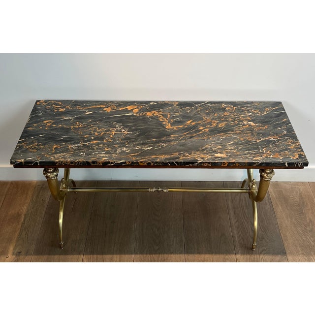Raymond Subes 1940s Raymond Subes Neoclassical Style Brass and Marble Coffee Table For Sale - Image 4 of 12