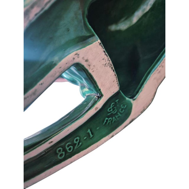 Mid-Century Modern Mid-Century Emerald Green Ceramic German Shepherd Sculpture by Saint Clément ​​France, 1950s-1960s For Sale - Image 3 of 5